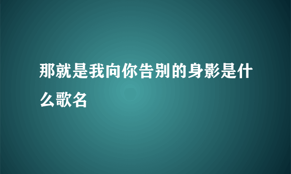 那就是我向你告别的身影是什么歌名