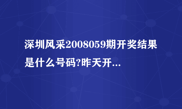 深圳风采2008059期开奖结果是什么号码?昨天开的....是福利型嘀.