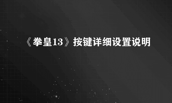 《拳皇13》按键详细设置说明