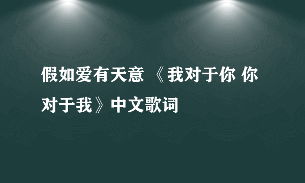 假如爱有天意 《我对于你 你对于我》中文歌词