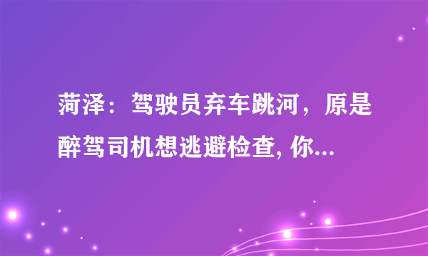 菏泽：驾驶员弃车跳河，原是醉驾司机想逃避检查, 你怎么看？