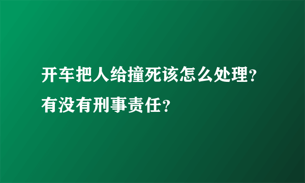 开车把人给撞死该怎么处理？有没有刑事责任？