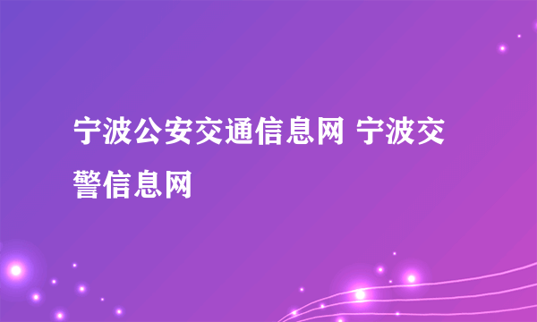 宁波公安交通信息网 宁波交警信息网