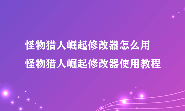 怪物猎人崛起修改器怎么用 怪物猎人崛起修改器使用教程