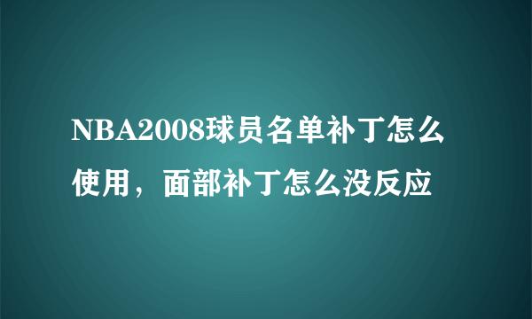 NBA2008球员名单补丁怎么使用，面部补丁怎么没反应